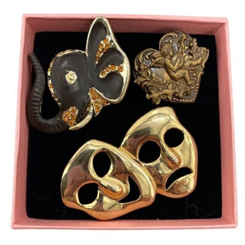 Vintage Gold Tone Brooch Pin Lot of 3